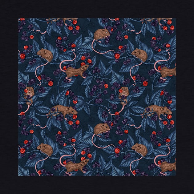 Mice and blackberries on navy by katerinamk